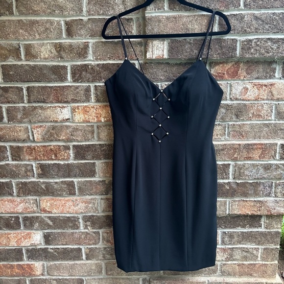 NWT Vintage Y2K Rhinestone Strap Black Cocktail Dress | Retail $260 - Picture 1 of 14